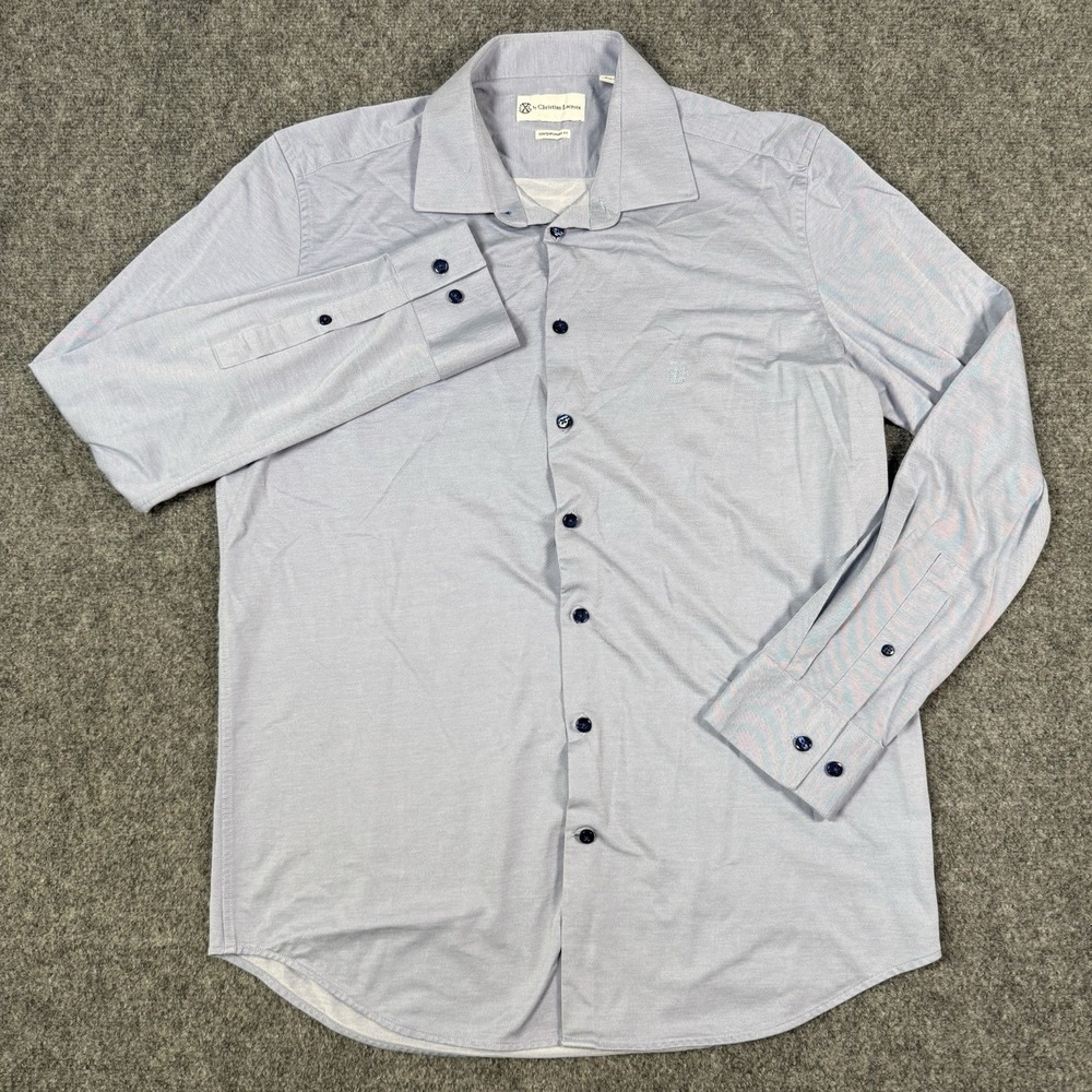 Christian Lacroix Mens Dress Shirt 16.5 Large Contemporary Fit Blue Button Up